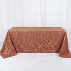 Polyester 90"x132" Rectangle Tablecloth Terracotta (Rust) with Gold Foil Geometric Pattern - Wrinkle - Resistant Seamless Table Cover - Bell Racket Store