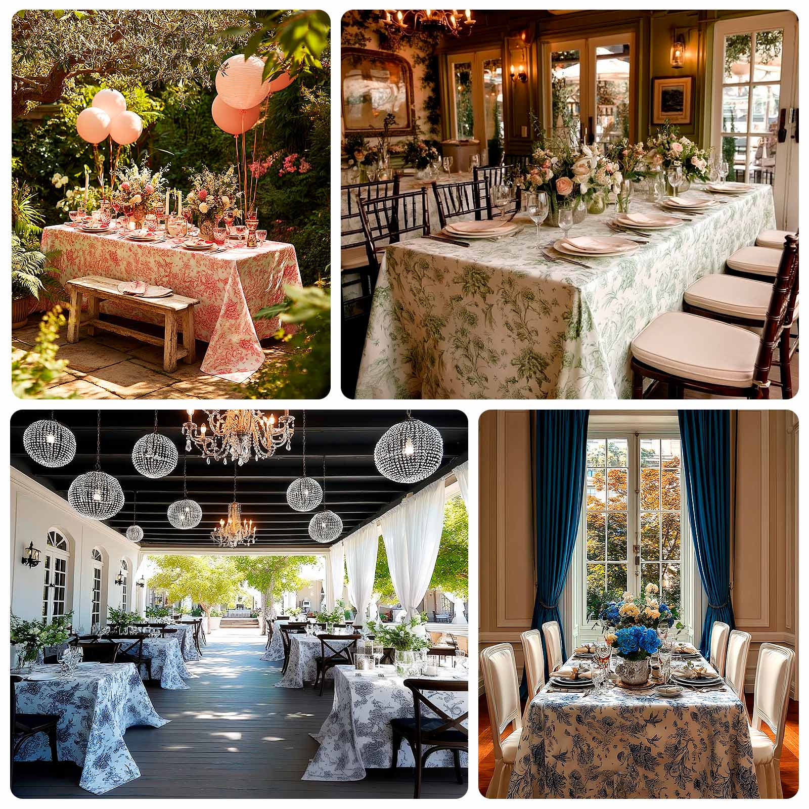 Polyester 90"x132" Rectangle Tablecloth White - Seamless Black French Toile Pattern for Formal Celebrations - Bell Racket Store