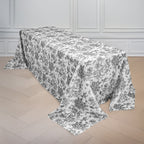 Polyester 90"x132" Rectangle Tablecloth White - Seamless Black French Toile Pattern for Formal Celebrations - Bell Racket Store