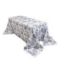 Polyester 90"x132" Rectangle Tablecloth White - Seamless Black French Toile Pattern for Formal Celebrations - Bell Racket Store