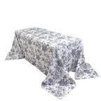 Polyester 90"x132" Rectangle Tablecloth White - Seamless Black French Toile Pattern for Formal Celebrations - Bell Racket Store