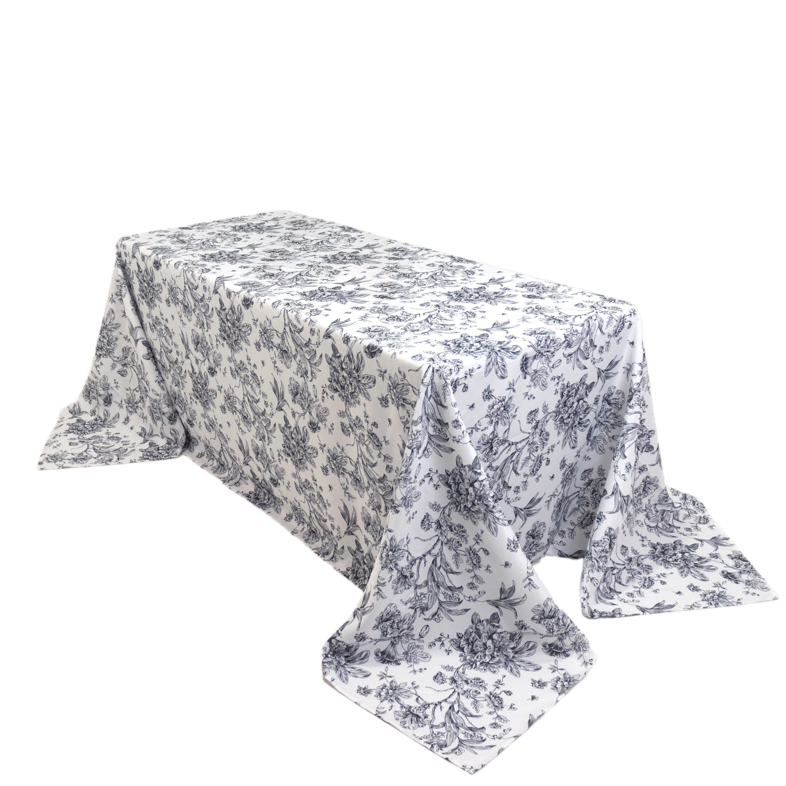 Polyester 90"x132" Rectangle Tablecloth White - Seamless Black French Toile Pattern for Formal Celebrations - Bell Racket Store