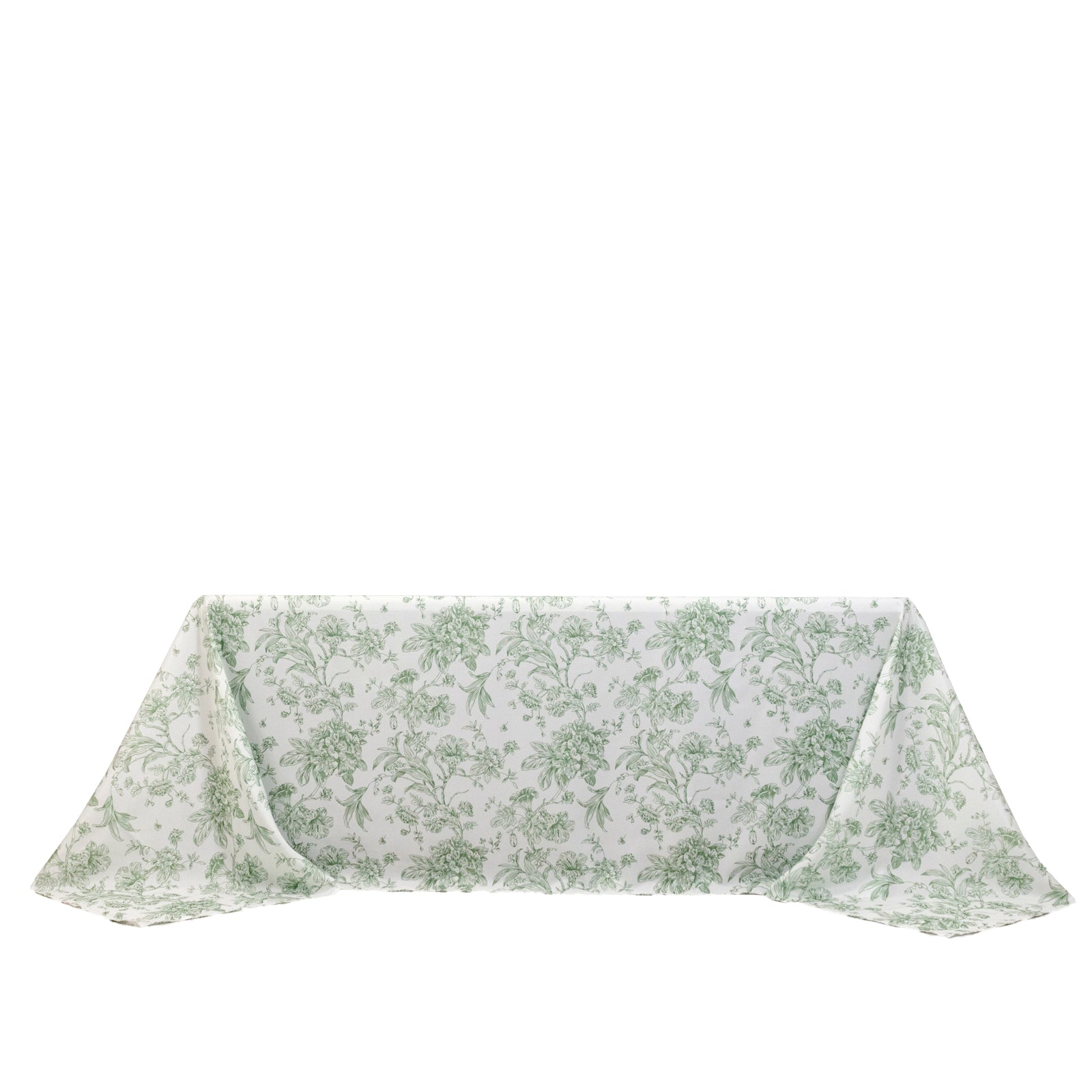 Polyester 90"x132" Rectangle Tablecloth White - Seamless Dusty Sage Green French Toile Pattern for Formal Celebrations - Bell Racket Store