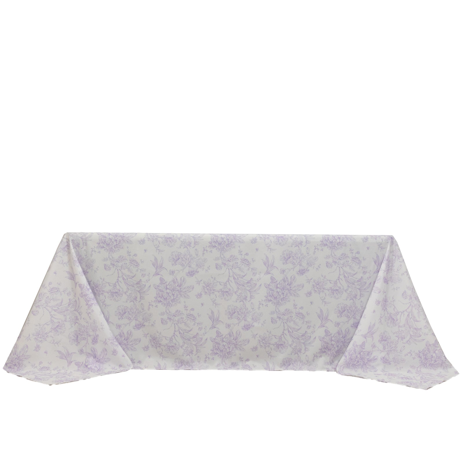 Polyester 90"x132" Rectangle Tablecloth White - Seamless Lavender Lilac French Toile Pattern for Formal Celebrations - Bell Racket Store
