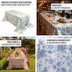 Polyester 90"x132" Rectangle Tablecloth White - Seamless Lavender Lilac French Toile Pattern for Formal Celebrations - Bell Racket Store