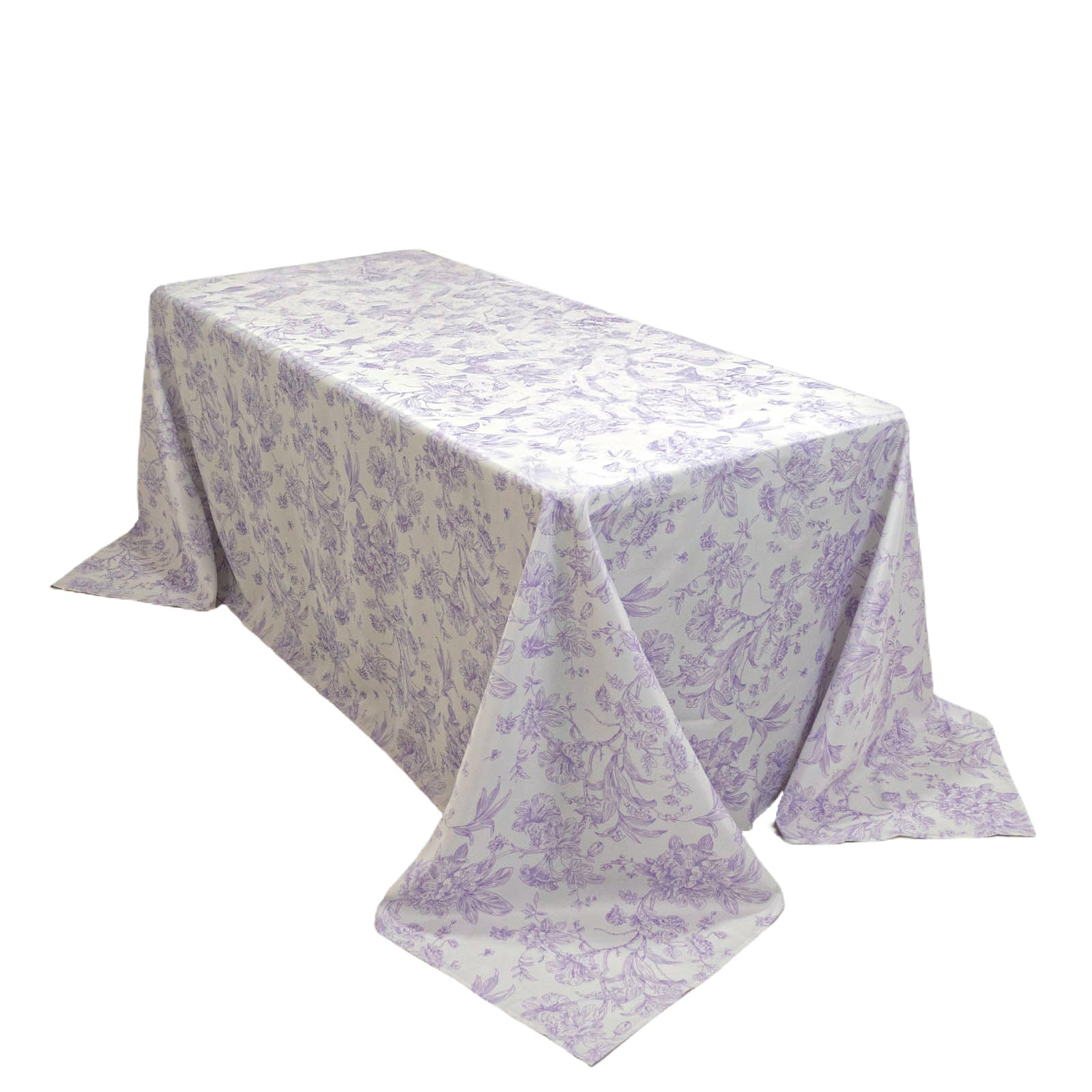 Polyester 90"x132" Rectangle Tablecloth White - Seamless Lavender Lilac French Toile Pattern for Formal Celebrations - Bell Racket Store