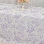 Polyester 90"x132" Rectangle Tablecloth White - Seamless Lavender Lilac French Toile Pattern for Formal Celebrations - Bell Racket Store