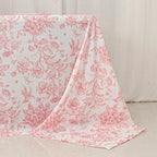 Polyester 90"x132" Rectangle Tablecloth White - Seamless Pink French Toile Pattern for Formal Celebrations - Bell Racket Store