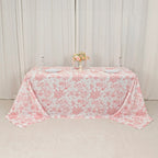 Polyester 90"x132" Rectangle Tablecloth White - Seamless Pink French Toile Pattern for Formal Celebrations - Bell Racket Store