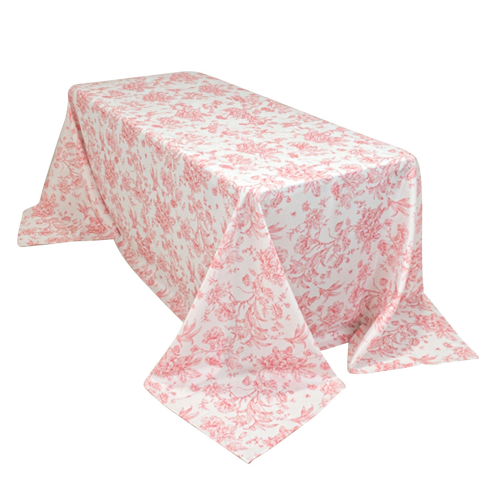Polyester 90"x132" Rectangle Tablecloth White - Seamless Pink French Toile Pattern for Formal Celebrations - Bell Racket Store