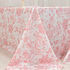 Polyester 90"x132" Rectangle Tablecloth White - Seamless Pink French Toile Pattern for Formal Celebrations - Bell Racket Store