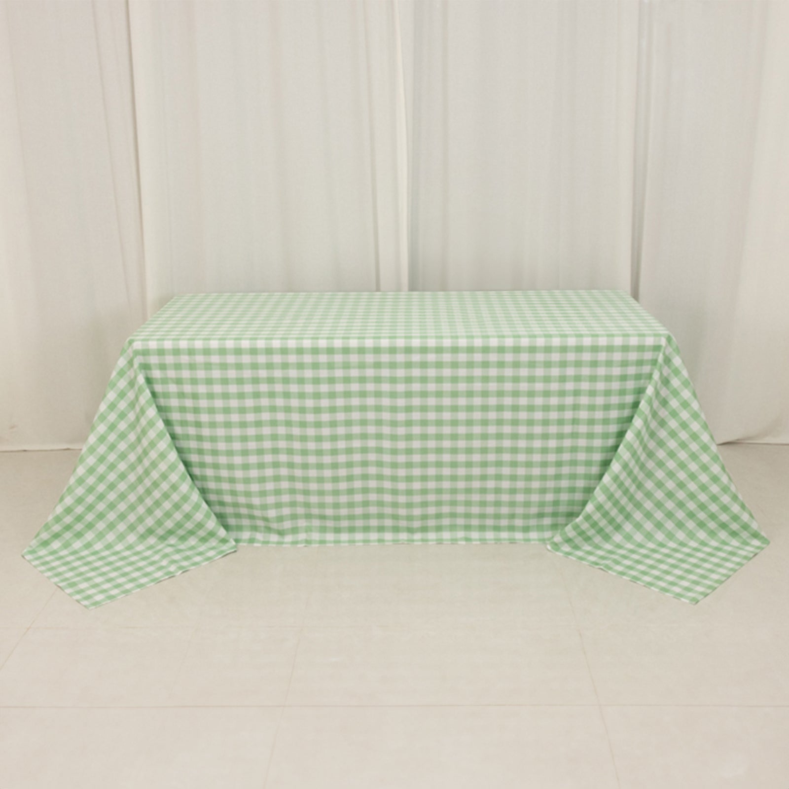 Polyester 90"x132" Rectangle Tablecloth White/Sage Green - Seamless Checkered Buffalo Plaid Table Cover - Bell Racket Store