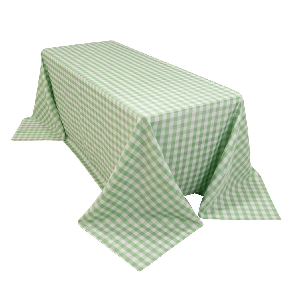 Polyester 90"x132" Rectangle Tablecloth White/Sage Green - Seamless Checkered Buffalo Plaid Table Cover - Bell Racket Store