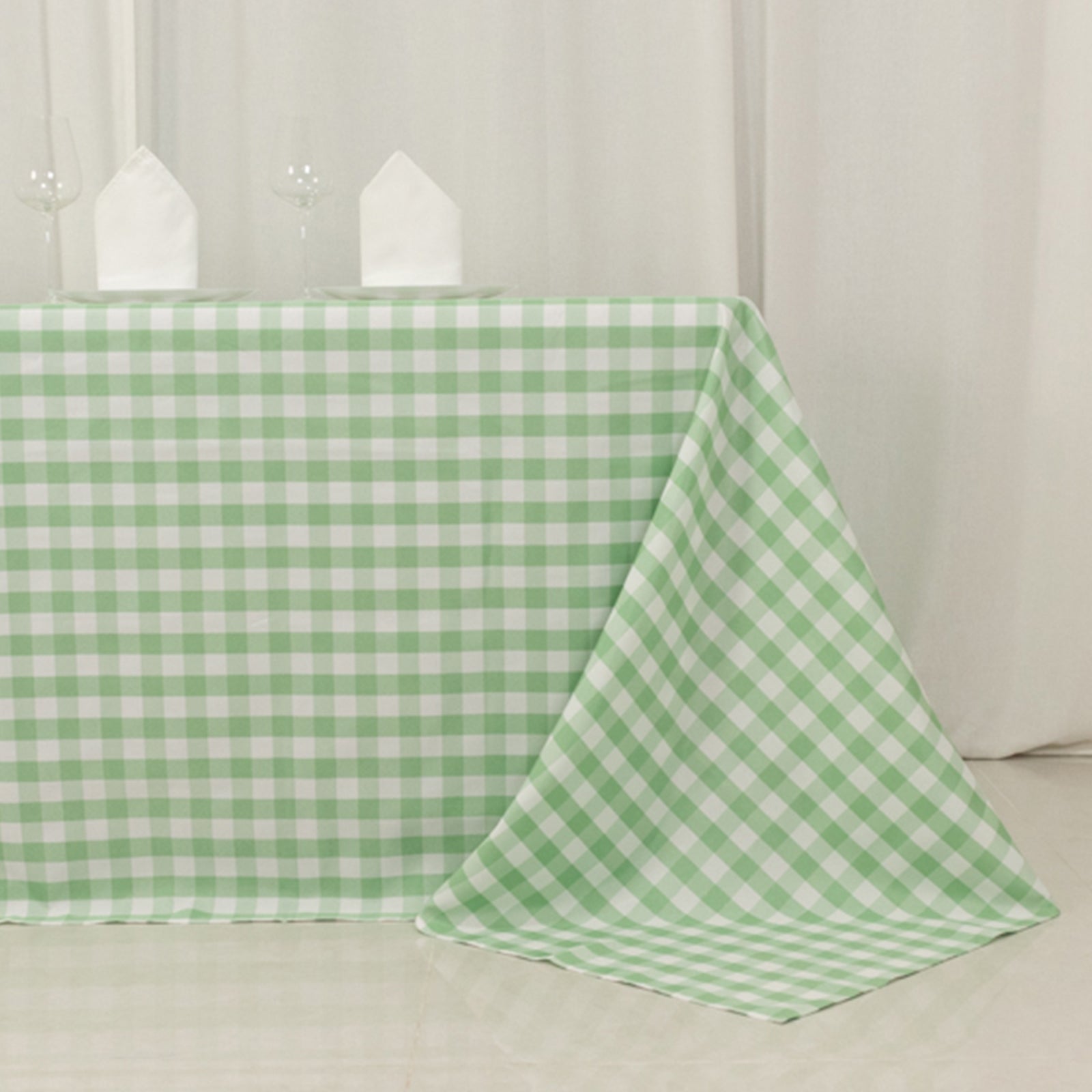 Polyester 90"x132" Rectangle Tablecloth White/Sage Green - Seamless Checkered Buffalo Plaid Table Cover - Bell Racket Store