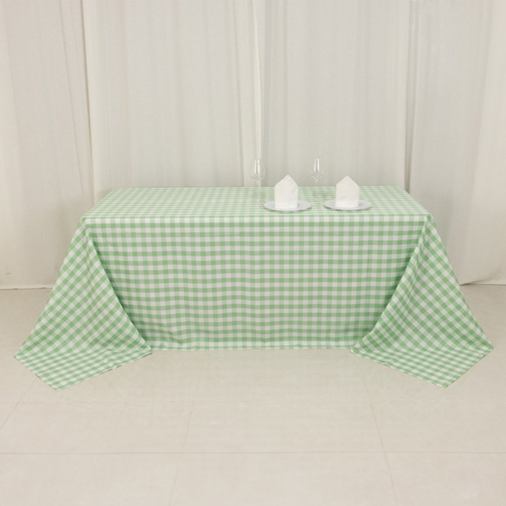 Polyester 90"x132" Rectangle Tablecloth White/Sage Green - Seamless Checkered Buffalo Plaid Table Cover - Bell Racket Store