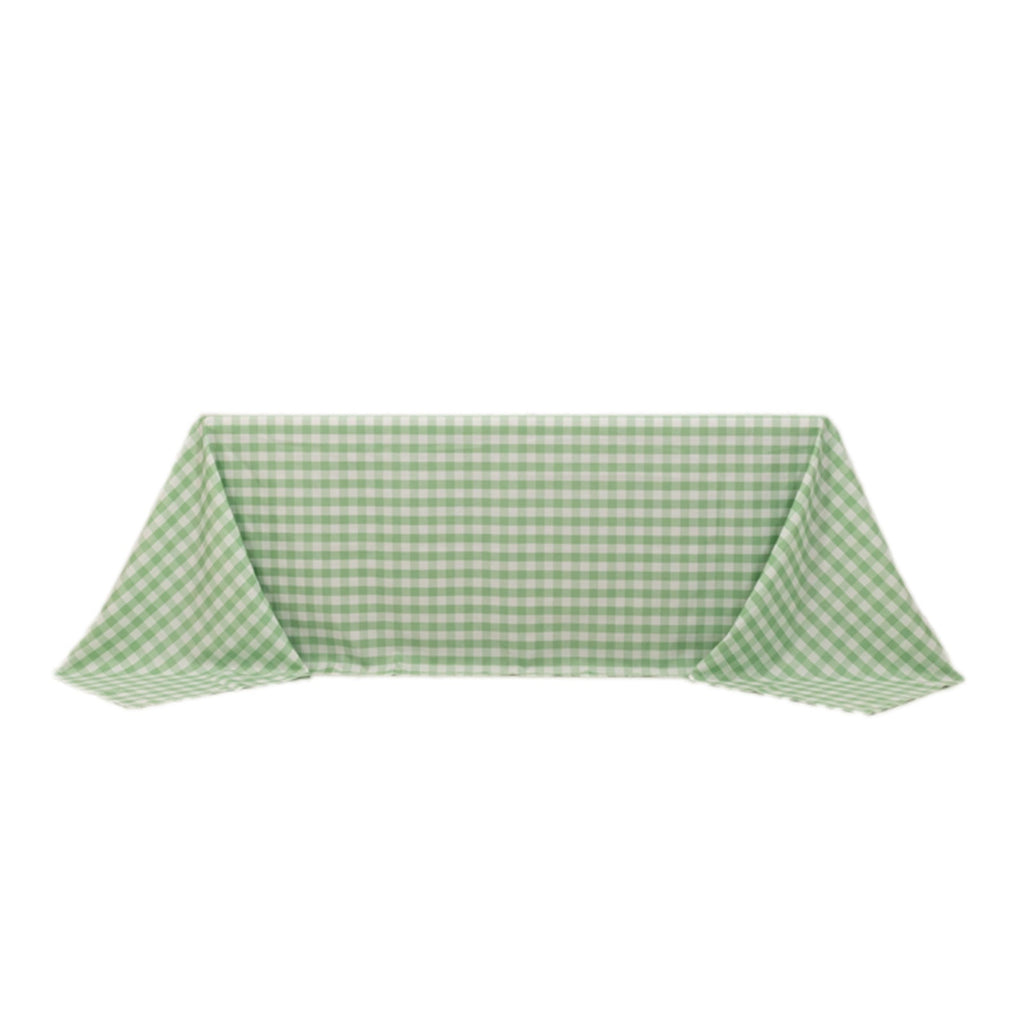 Polyester 90"x132" Rectangle Tablecloth White/Sage Green - Seamless Checkered Buffalo Plaid Table Cover - Bell Racket Store