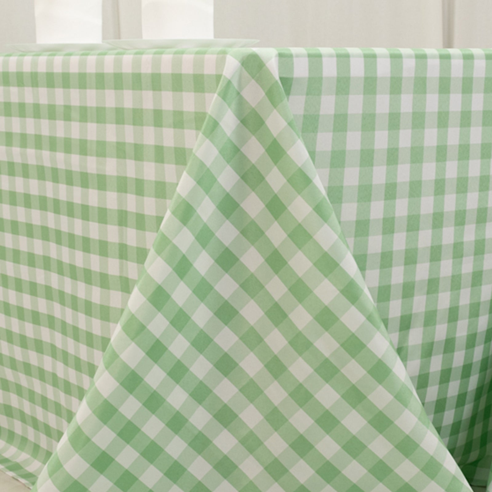 Polyester 90"x132" Rectangle Tablecloth White/Sage Green - Seamless Checkered Buffalo Plaid Table Cover - Bell Racket Store