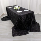Polyester 90"x156" Rectangle Tablecloth Black Metallic Fringe Shag Tinsel Table Cover - Bell Racket Store