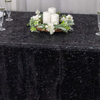 Polyester 90"x156" Rectangle Tablecloth Black Metallic Fringe Shag Tinsel Table Cover - Bell Racket Store