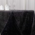 Polyester 90"x156" Rectangle Tablecloth Black Metallic Fringe Shag Tinsel Table Cover - Bell Racket Store