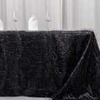 Polyester 90"x156" Rectangle Tablecloth Black Metallic Fringe Shag Tinsel Table Cover - Bell Racket Store