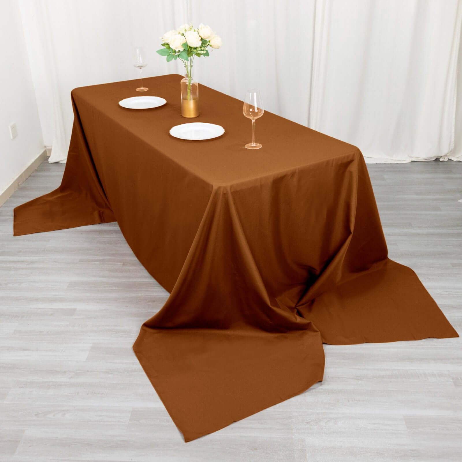 Polyester 90"x156" Rectangle Tablecloth Cinnamon Brown - Seamless Wrinkle - Resistant Table Cover - Bell Racket Store