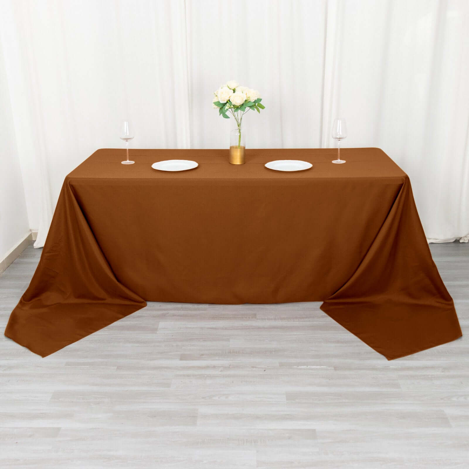 Polyester 90"x156" Rectangle Tablecloth Cinnamon Brown - Seamless Wrinkle - Resistant Table Cover - Bell Racket Store