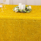 Polyester 90"x156" Rectangle Tablecloth Gold Metallic Fringe Shag Tinsel Design Table Cover for Events Decor - Bell Racket Store
