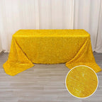 Polyester 90"x156" Rectangle Tablecloth Gold Metallic Fringe Shag Tinsel Design Table Cover for Events Decor - Bell Racket Store