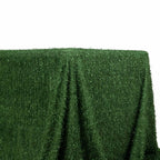 Polyester 90"x156" Rectangle Tablecloth Green with Shaggy Fringe Table Cover - Bell Racket Store
