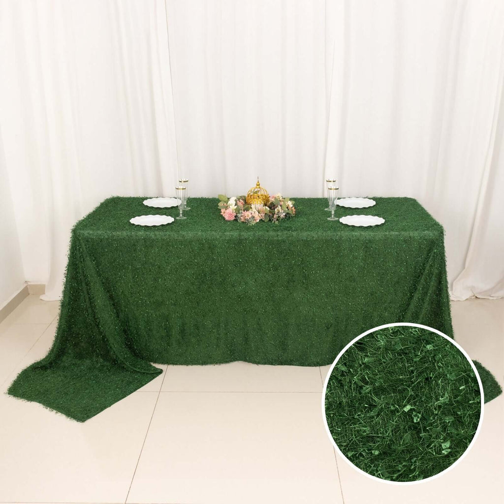 Polyester 90"x156" Rectangle Tablecloth Green with Shaggy Fringe Table Cover - Bell Racket Store