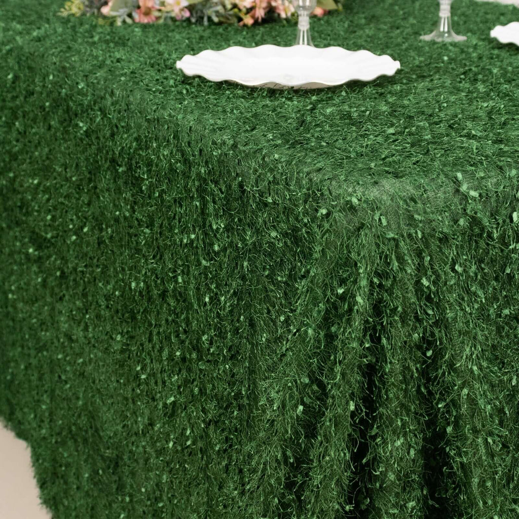 Polyester 90"x156" Rectangle Tablecloth Green with Shaggy Fringe Table Cover - Bell Racket Store