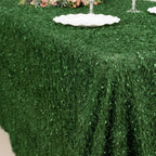 Polyester 90"x156" Rectangle Tablecloth Green with Shaggy Fringe Table Cover - Bell Racket Store