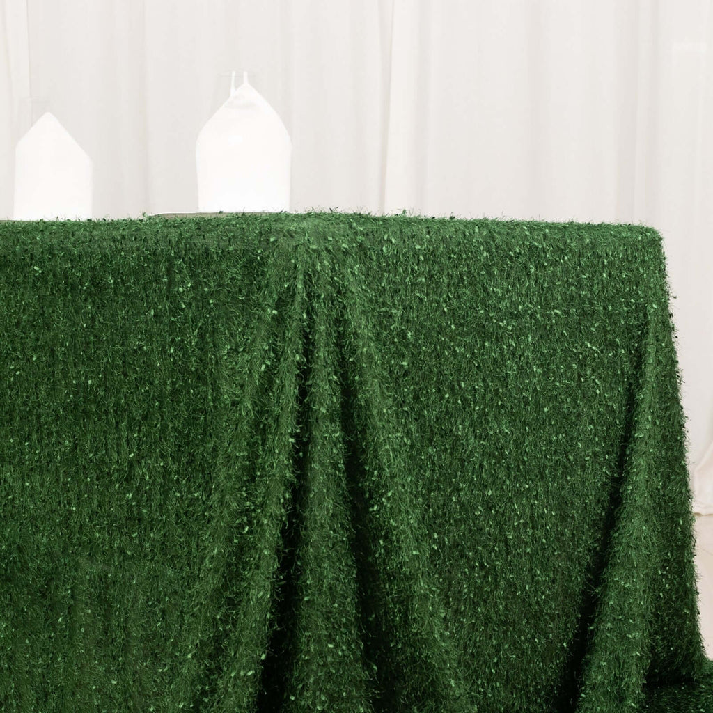 Polyester 90"x156" Rectangle Tablecloth Green with Shaggy Fringe Table Cover - Bell Racket Store
