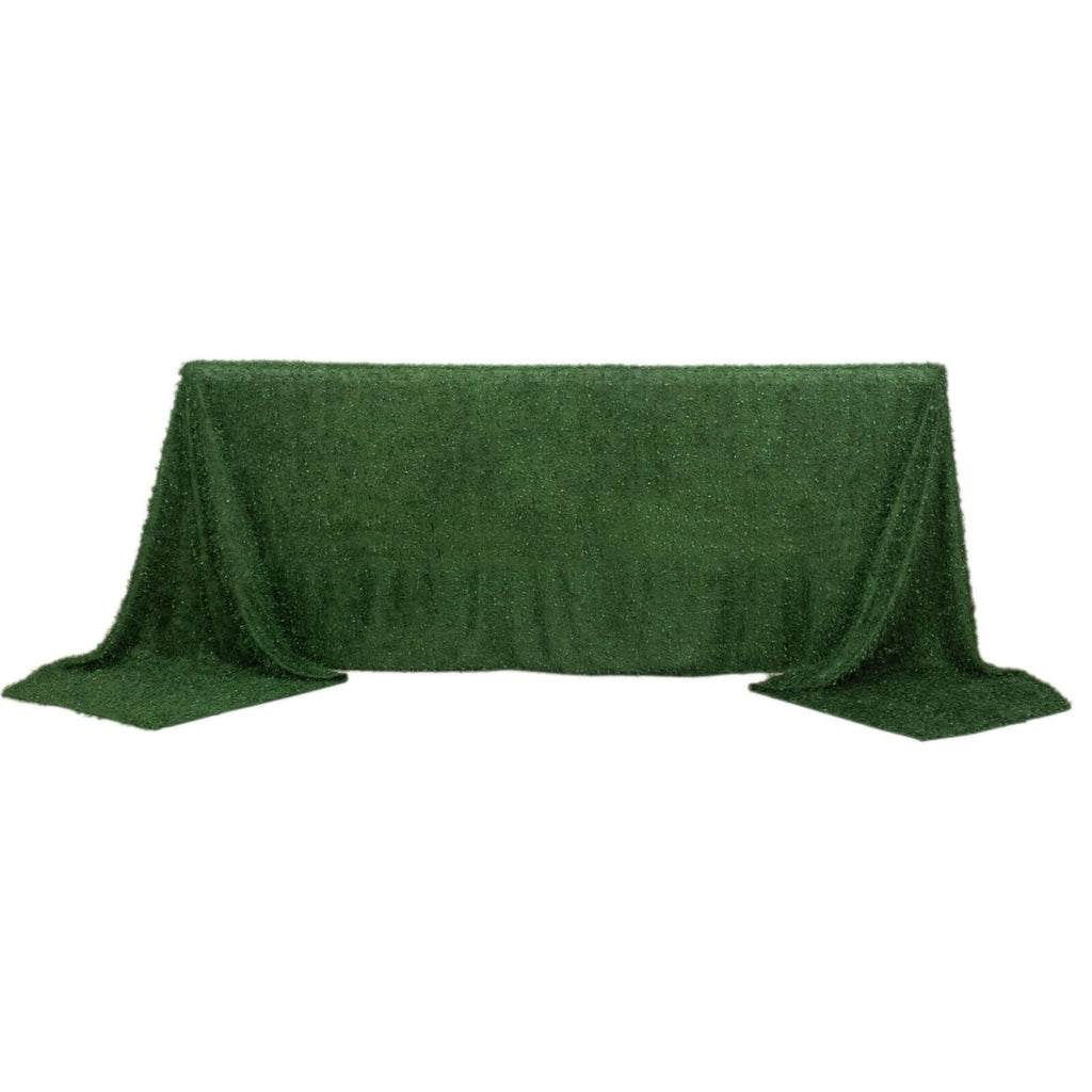 Polyester 90"x156" Rectangle Tablecloth Green with Shaggy Fringe Table Cover - Bell Racket Store