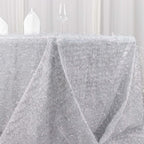 Polyester 90"x156" Rectangle Tablecloth Silver Metallic Fringe Shag Tinsel Table Cover - Bell Racket Store