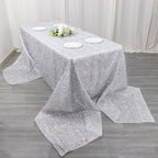 Polyester 90"x156" Rectangle Tablecloth Silver Metallic Fringe Shag Tinsel Table Cover - Bell Racket Store