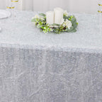 Polyester 90"x156" Rectangle Tablecloth Silver Metallic Fringe Shag Tinsel Table Cover - Bell Racket Store