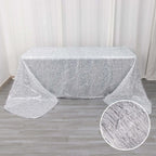 Polyester 90"x156" Rectangle Tablecloth Silver Metallic Fringe Shag Tinsel Table Cover - Bell Racket Store