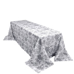 Polyester 90"x156" Rectangle Tablecloth White - Seamless Black French Toile Pattern for Grand Occasions - Bell Racket Store