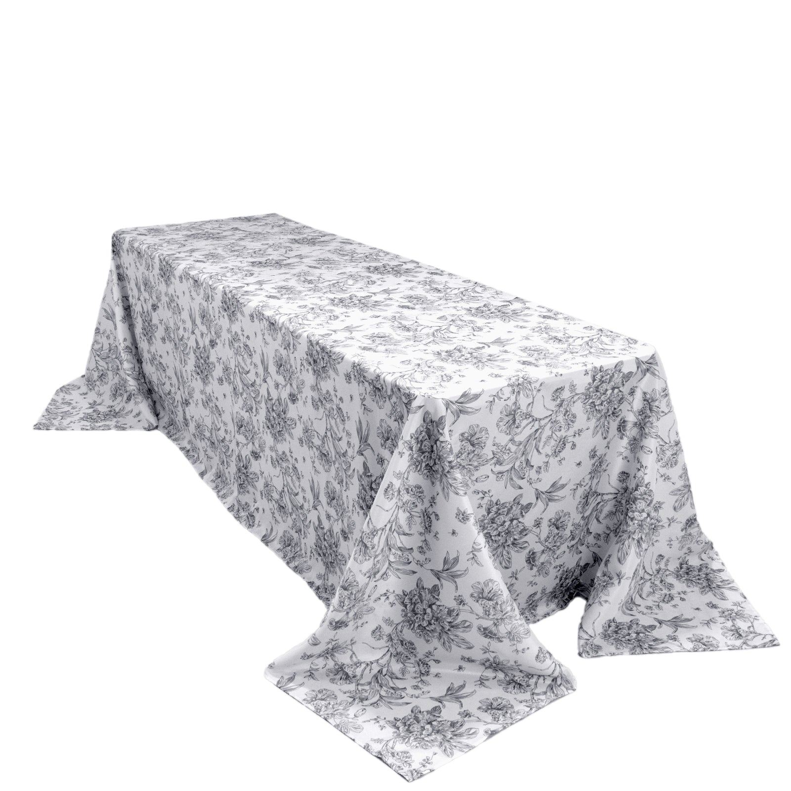 Polyester 90"x156" Rectangle Tablecloth White - Seamless Black French Toile Pattern for Grand Occasions - Bell Racket Store