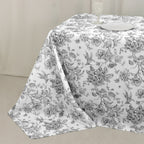 Polyester 90"x156" Rectangle Tablecloth White - Seamless Black French Toile Pattern for Grand Occasions - Bell Racket Store