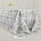 Polyester 90"x156" Rectangle Tablecloth White - Seamless Black French Toile Pattern for Grand Occasions - Bell Racket Store
