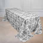 Polyester 90"x156" Rectangle Tablecloth White - Seamless Black French Toile Pattern for Grand Occasions - Bell Racket Store