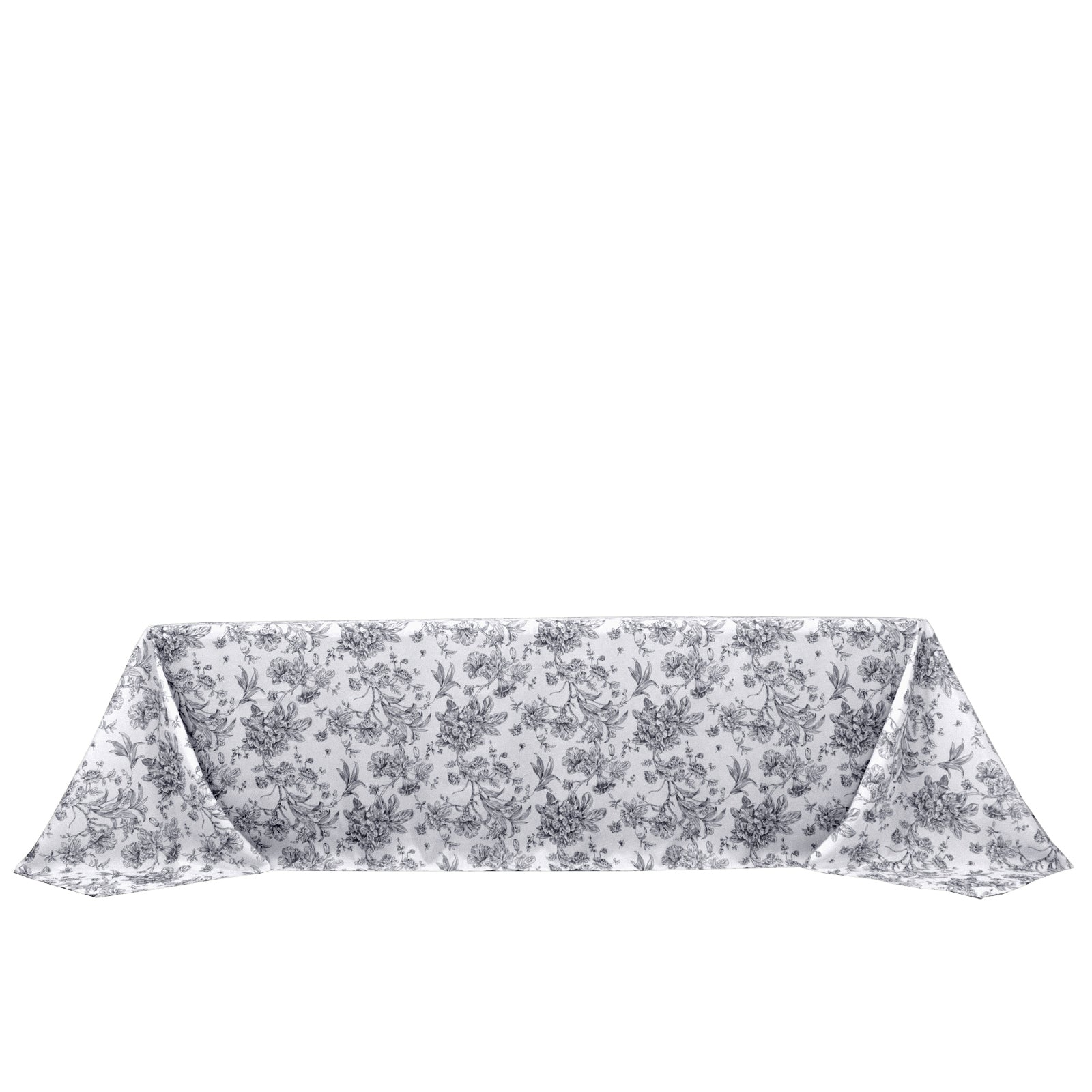 Polyester 90"x156" Rectangle Tablecloth White - Seamless Black French Toile Pattern for Grand Occasions - Bell Racket Store