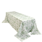 Polyester 90"x156" Rectangle Tablecloth White - Seamless Dusty Sage Green French Toile Pattern for Grand Occasions - Bell Racket Store