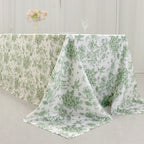 Polyester 90"x156" Rectangle Tablecloth White - Seamless Dusty Sage Green French Toile Pattern for Grand Occasions - Bell Racket Store