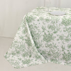 Polyester 90"x156" Rectangle Tablecloth White - Seamless Dusty Sage Green French Toile Pattern for Grand Occasions - Bell Racket Store