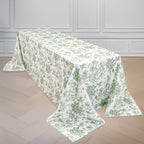 Polyester 90"x156" Rectangle Tablecloth White - Seamless Dusty Sage Green French Toile Pattern for Grand Occasions - Bell Racket Store
