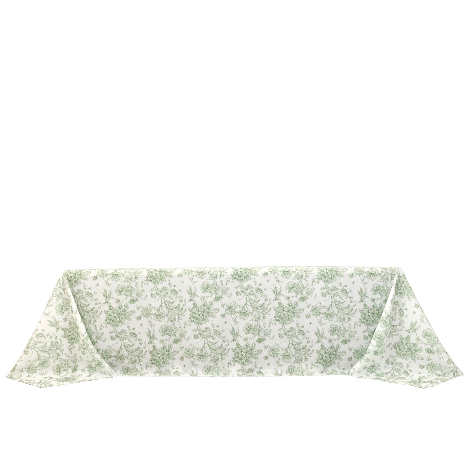 Polyester 90"x156" Rectangle Tablecloth White - Seamless Dusty Sage Green French Toile Pattern for Grand Occasions - Bell Racket Store
